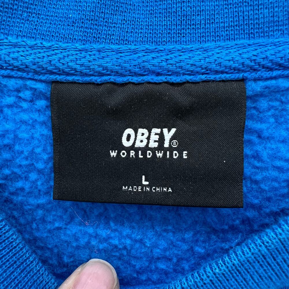 Obey Worldwide Sweatshirt Men's L Blue Orange Crew Neck Long Sleeve Skater - Picture 7 of 9